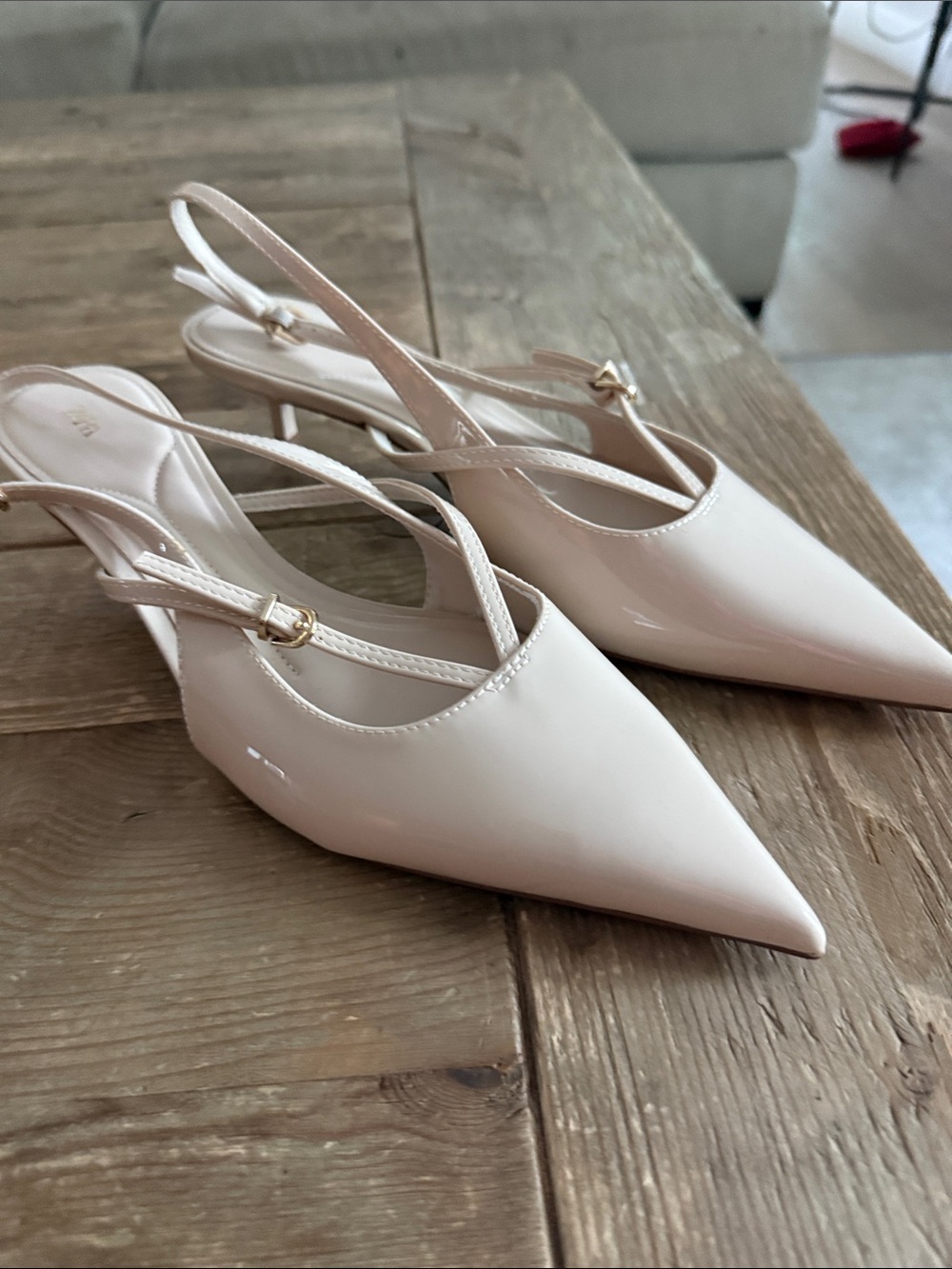Zara Patent Pointed Slingback Pumps in Light taupe